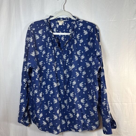 J.CREW Tops - J. Crew Blue Floral Blouse Size XL Preowned